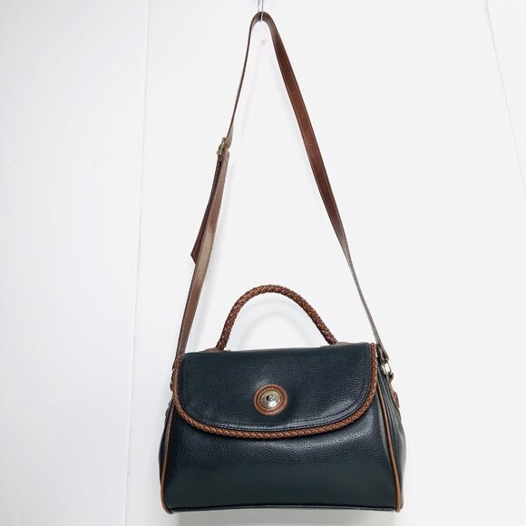 Vtg Carryland USA Leather Purse Black Brown Shoulder Crossbody Bag Woven Handle - Picture 7 of 13